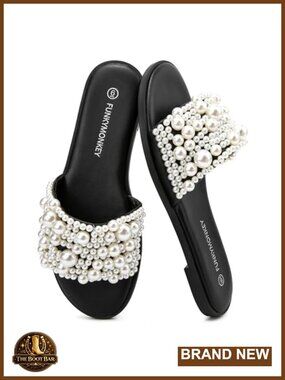Pearl Beaded Slide Sandals Flat Wedding Beach Women Shoes